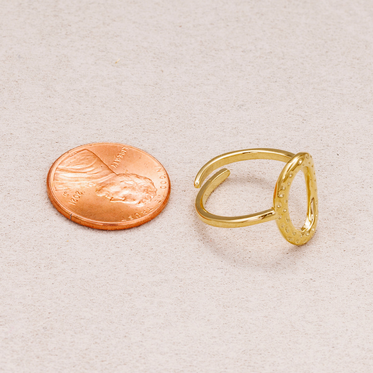 24K Gold Plated Textured Lunar Oval Adjustable Ring