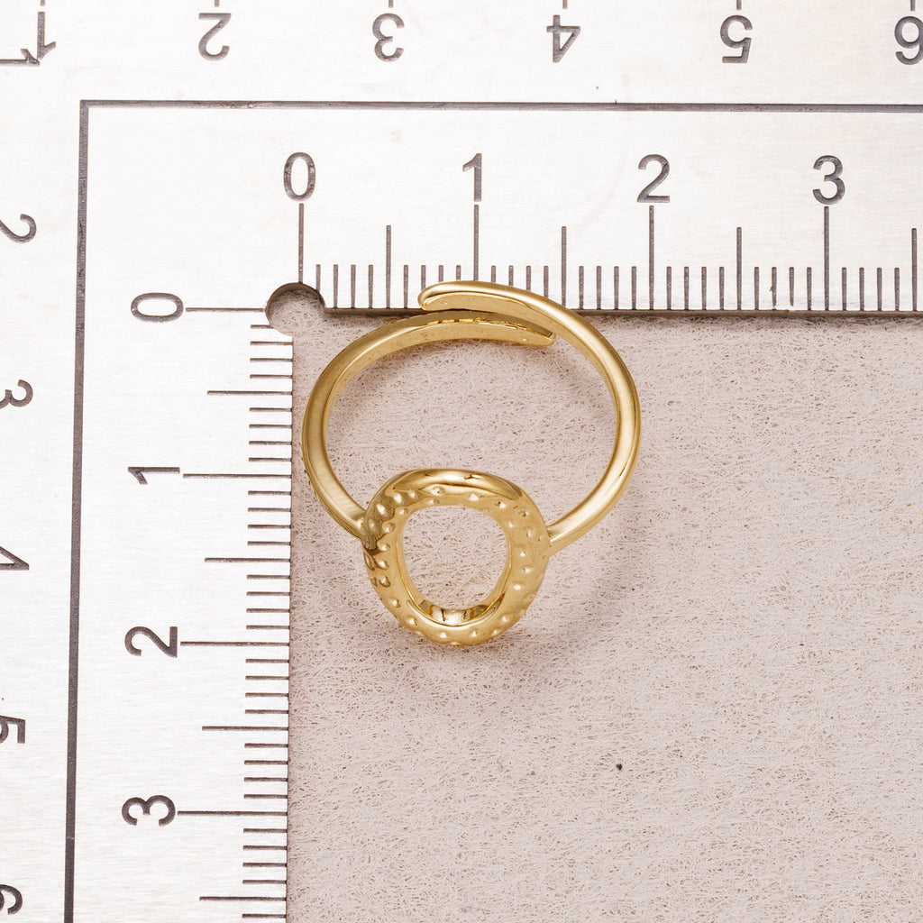 24K Gold Plated Textured Lunar Oval Adjustable Ring