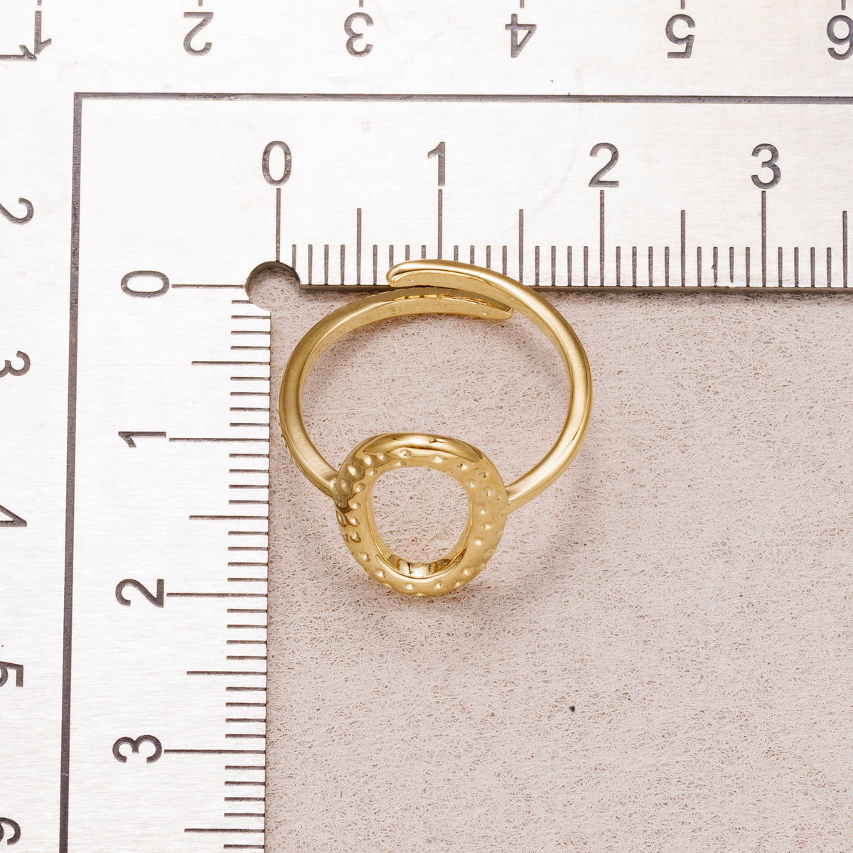 24K Gold Plated Textured Lunar Oval Adjustable Ring