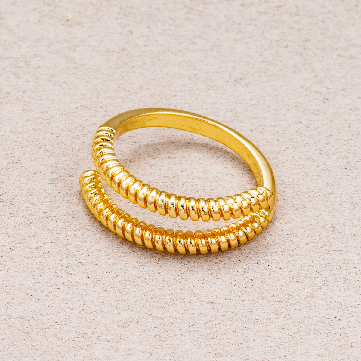 24K Gold Plated Ribbed Spiral Adjustable Ring