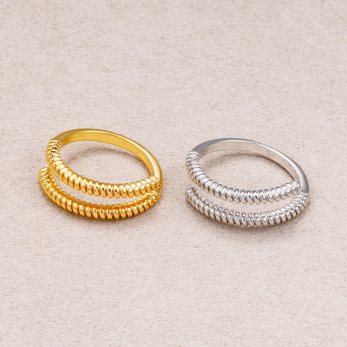 24K Gold Plated Ribbed Spiral Adjustable Ring