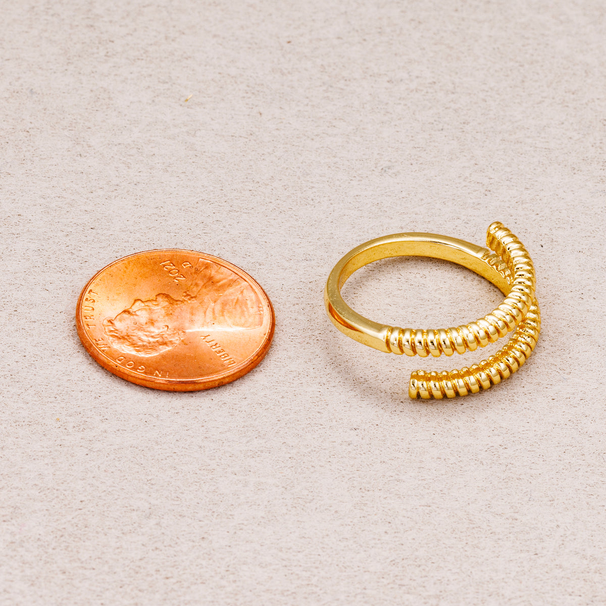 24K Gold Plated Ribbed Spiral Adjustable Ring