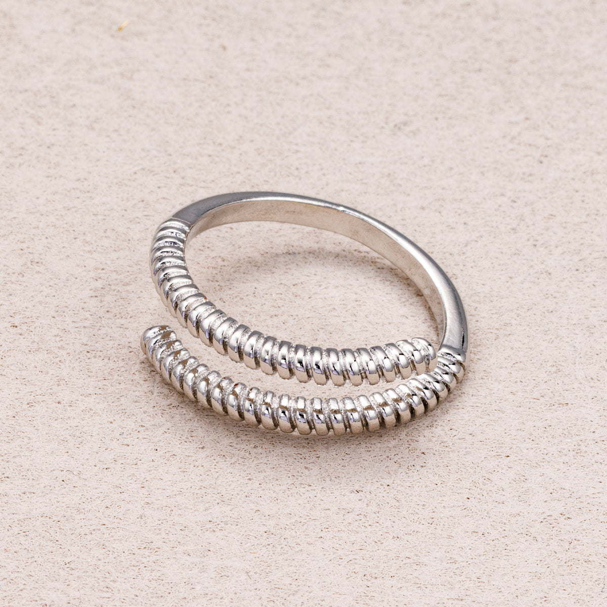 24K Gold Plated Ribbed Spiral Adjustable Ring