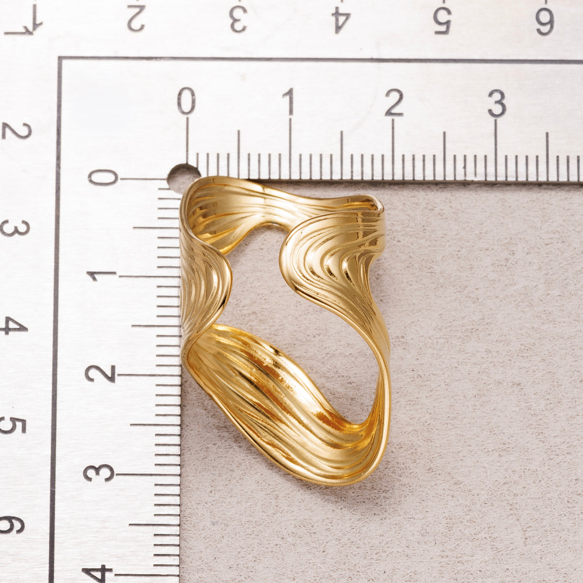 Gold PVD Stainless Steel Curved Wavy Adjustable Statement Ring