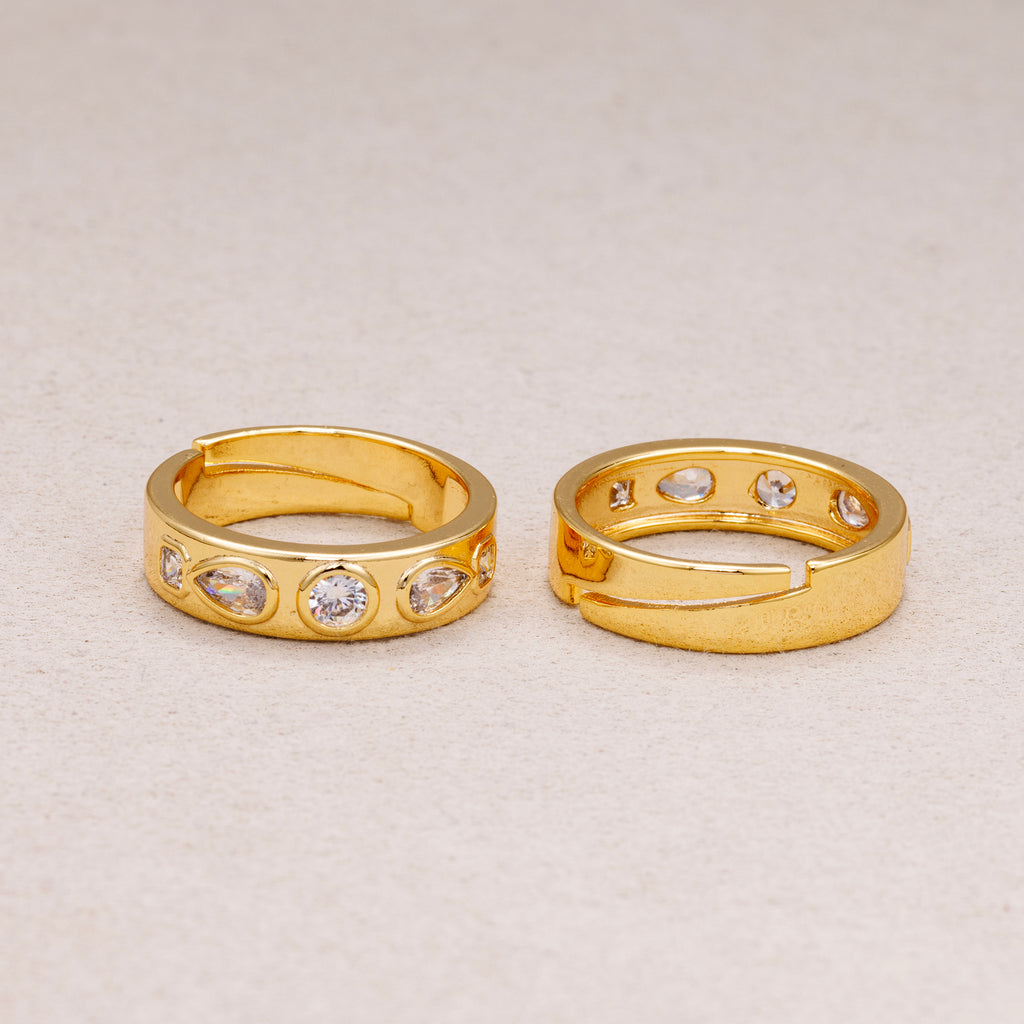 24K Gold Plated Multi Cut CZ Geometric Adjustable Ring