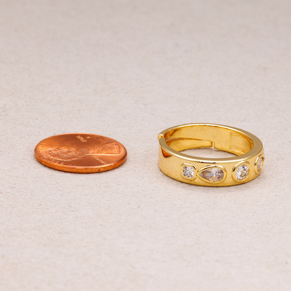 24K Gold Plated Multi Cut CZ Geometric Adjustable Ring