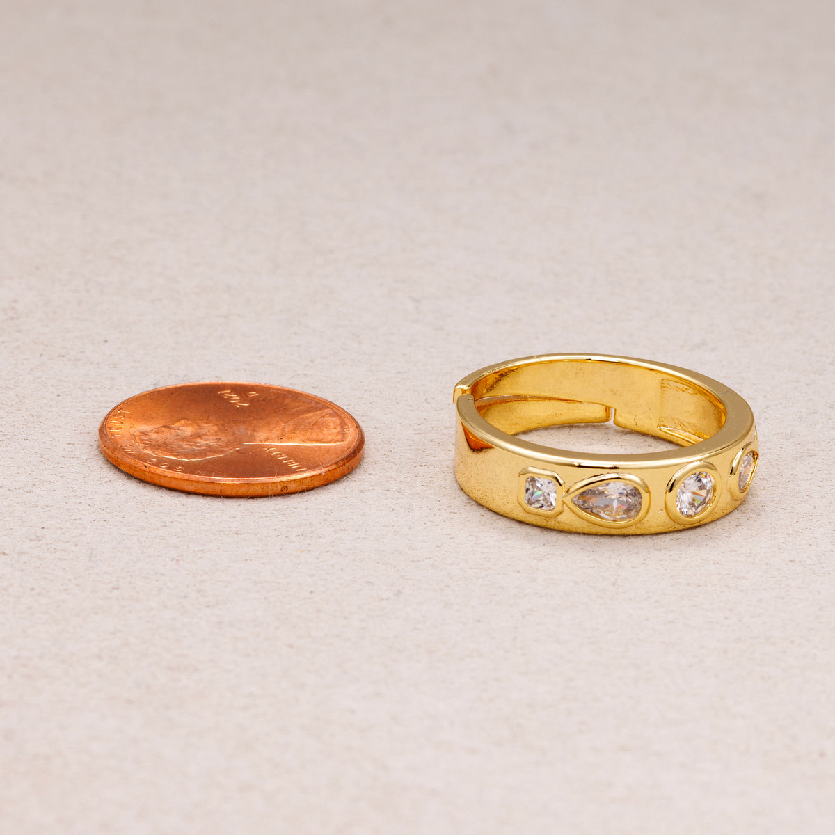 24K Gold Plated Multi Cut CZ Geometric Adjustable Ring