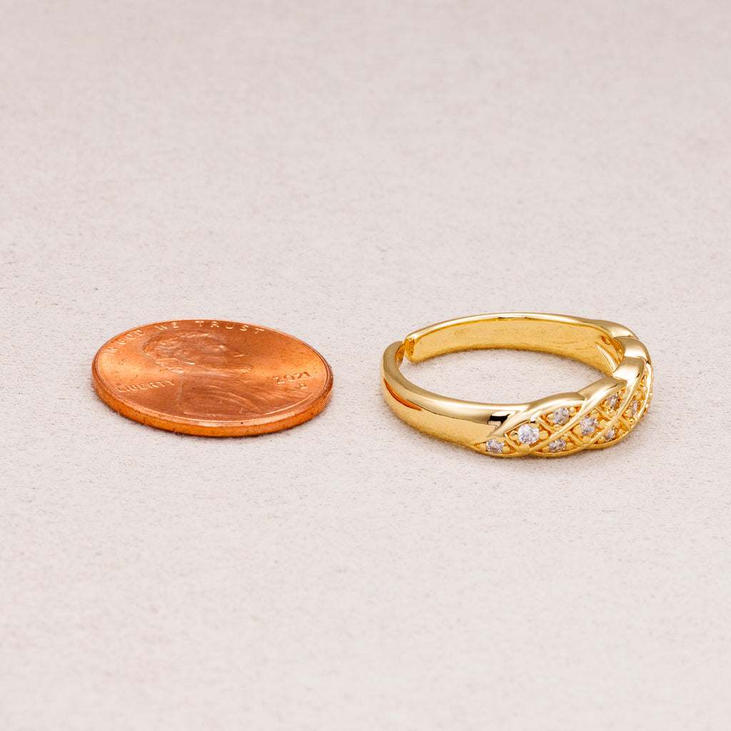 16K Gold Plated Micro Paved CZ Braided Lattice Adjustable Ring
