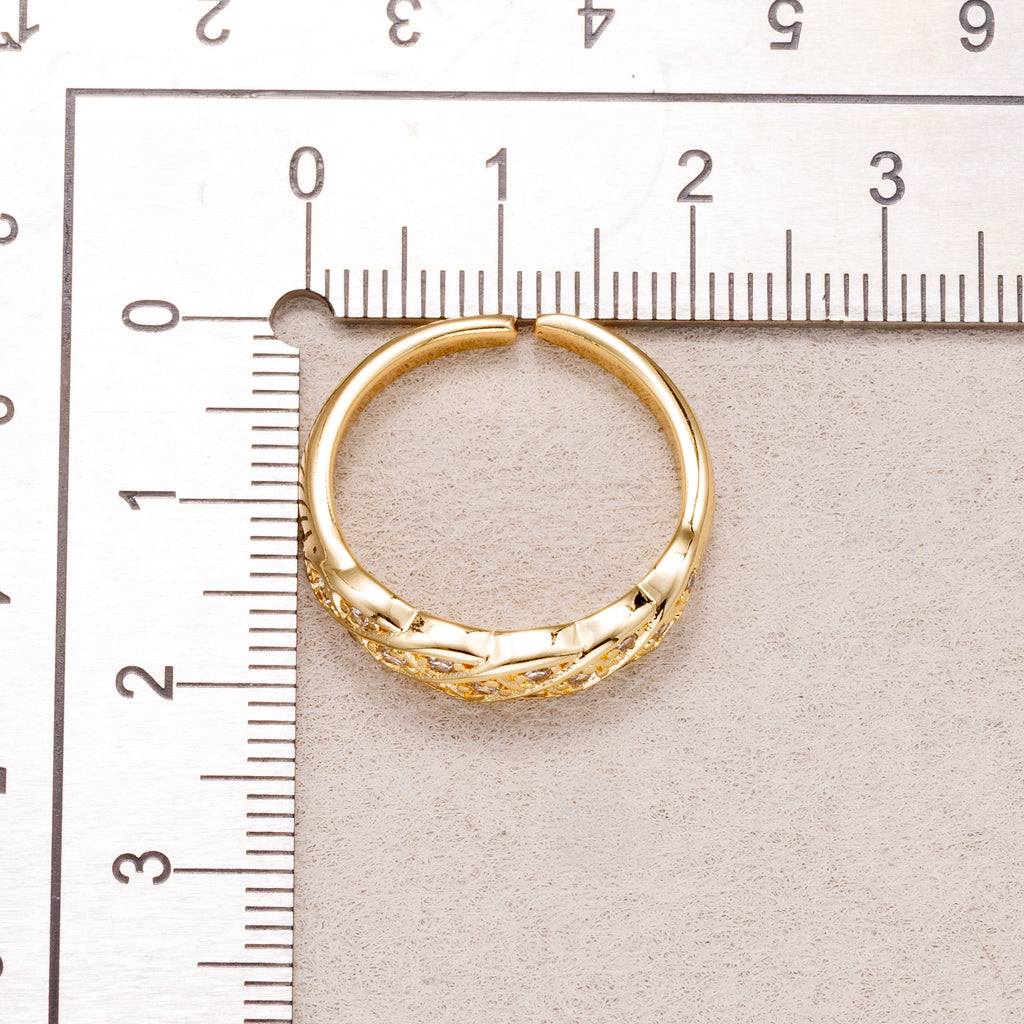 16K Gold Plated Micro Paved CZ Braided Lattice Adjustable Ring