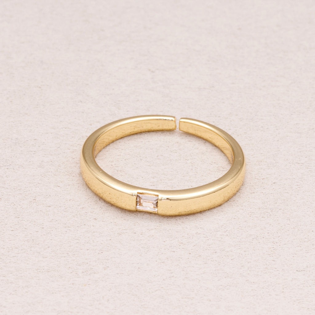 16K Gold Plated Solitaire CZ Geometric Adjustable Ring
