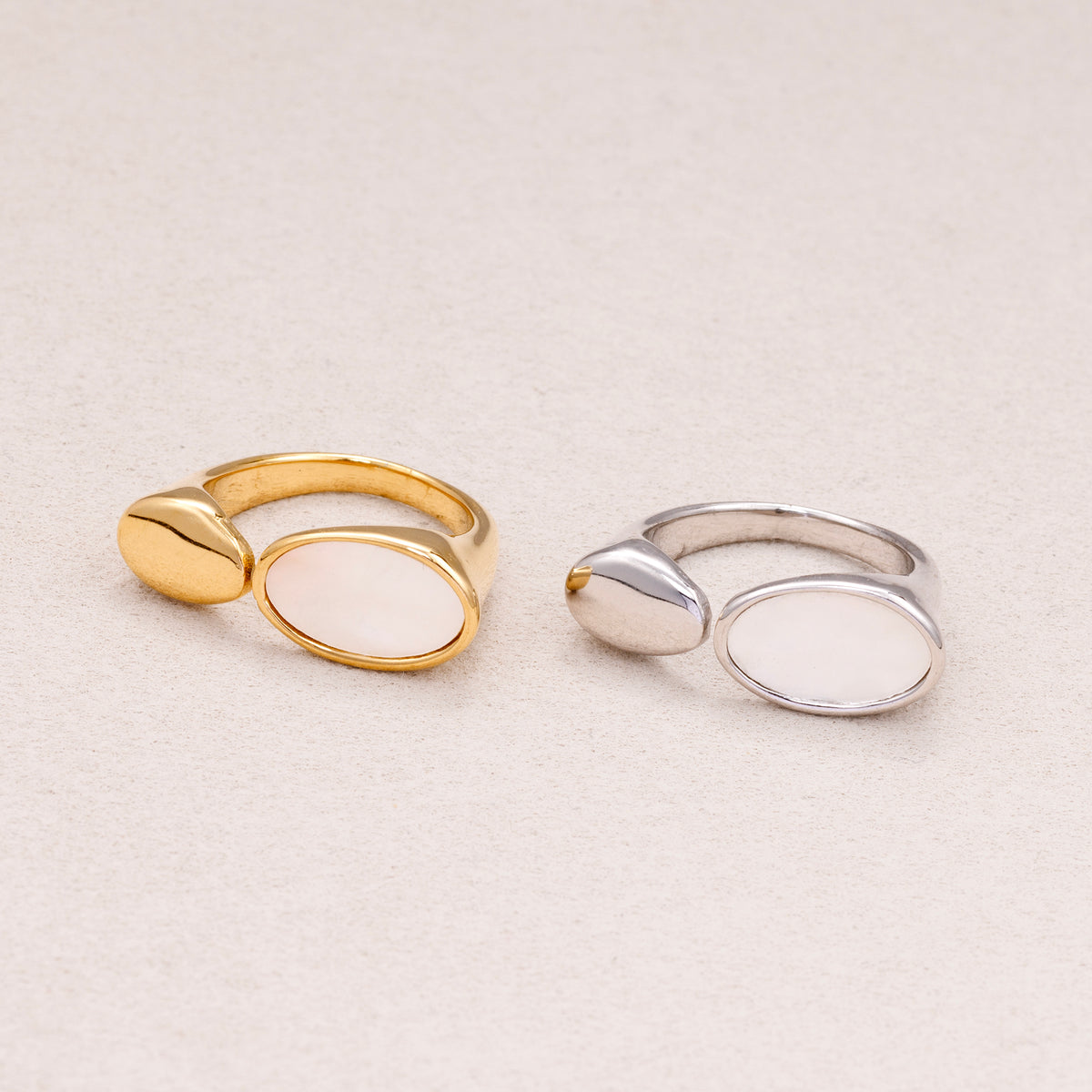 Gold PVD Stainless Steel Oval Mother of Pearl Open Bypass Ring