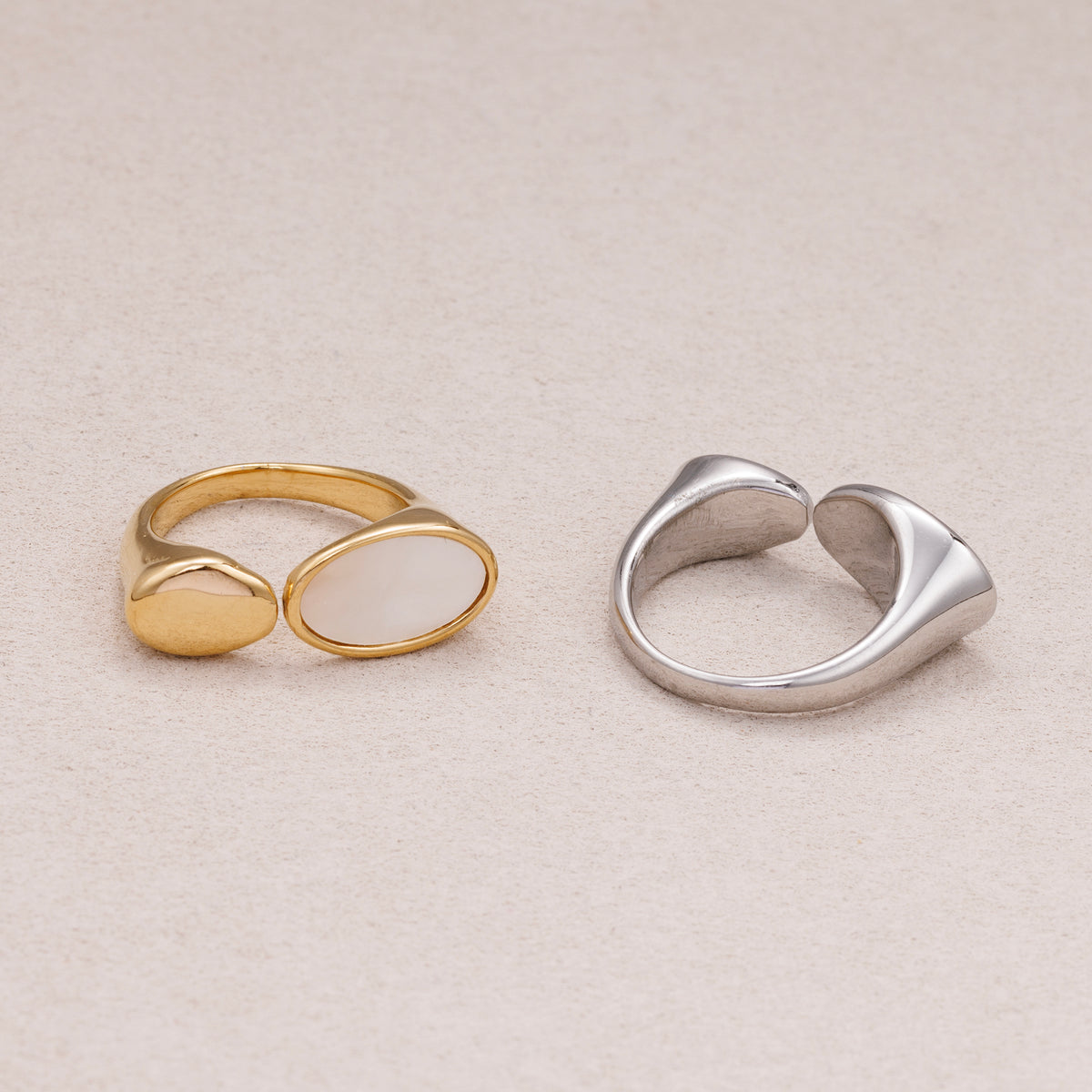 Gold PVD Stainless Steel Oval Mother of Pearl Open Bypass Ring