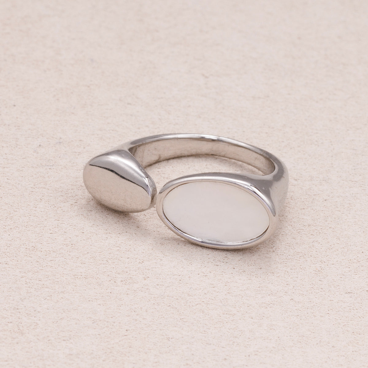 Gold PVD Stainless Steel Oval Mother of Pearl Open Bypass Ring