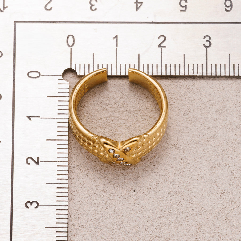 Gold PVD Stainless Steel Micro Paved CZ Crossed Line Rope Textured Adjustable Ring