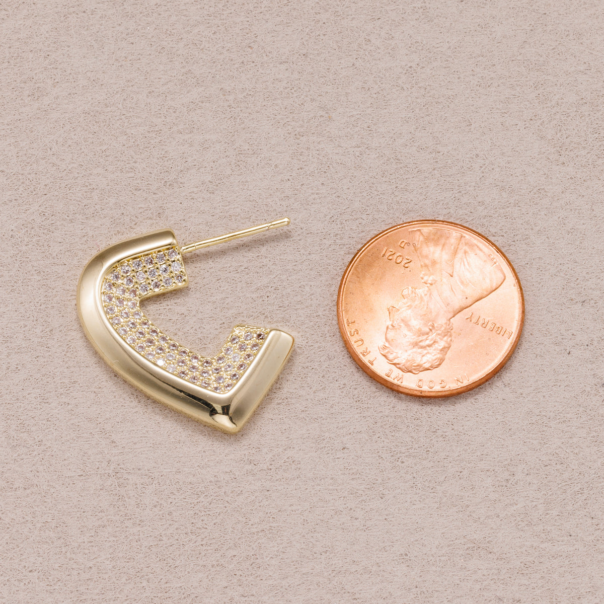 Gold PVD Stainless Steel Micro Paved CZ Geometric Half Love Heart Stud Earrings