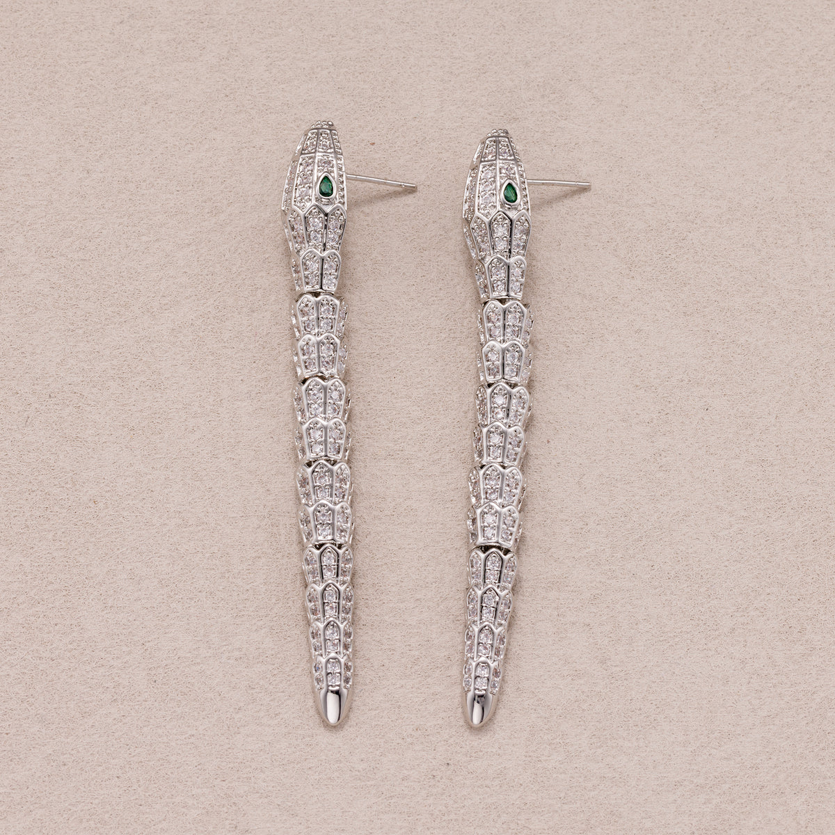 Gold PVD Stainless Steel Micro Paved CZ Serpent Ear Crawler Stud Earrings