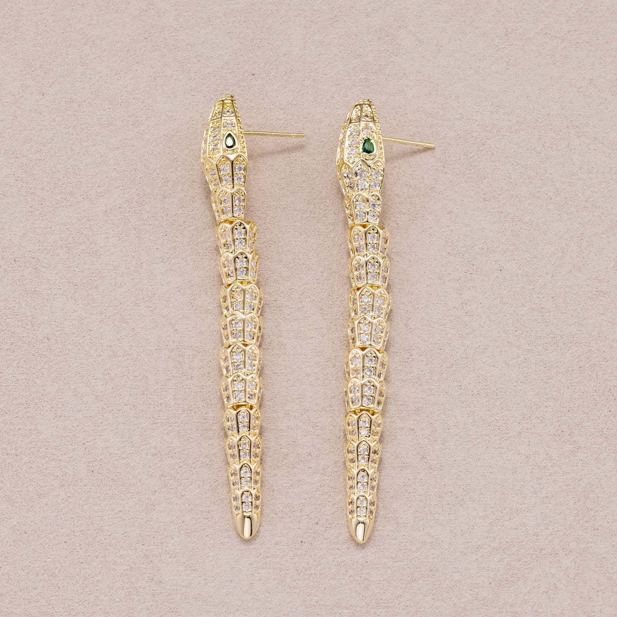 Gold PVD Stainless Steel Micro Paved CZ Serpent Ear Crawler Stud Earrings