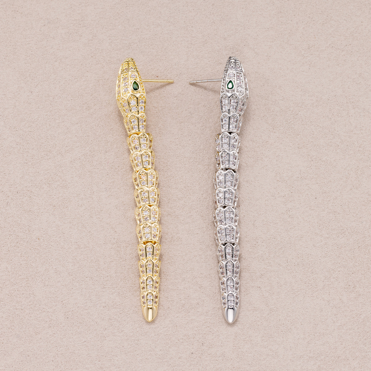 Gold PVD Stainless Steel Micro Paved CZ Serpent Ear Crawler Stud Earrings