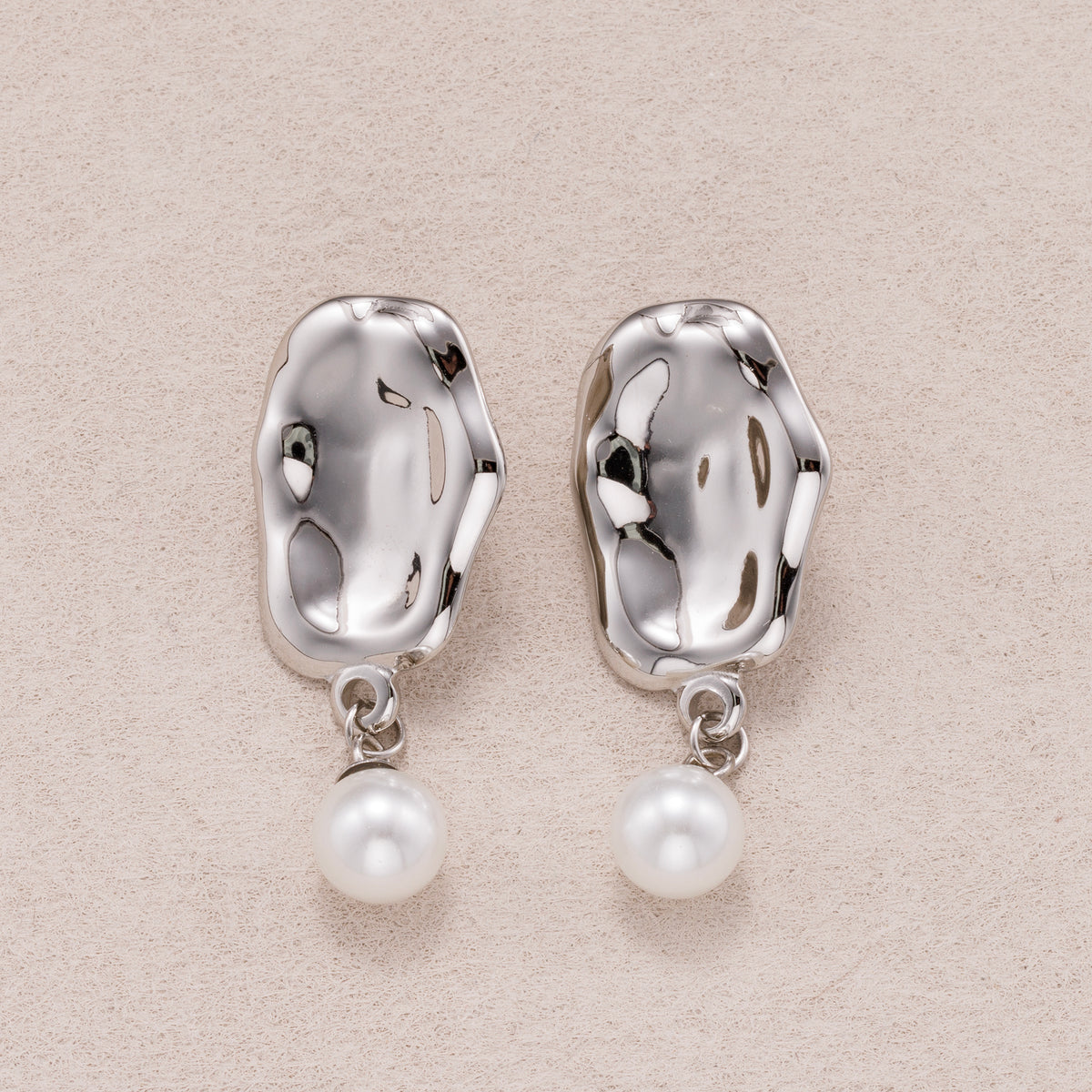 Gold PVD Stainless Steel Shell Pearl Molten Irregular Oval Drop Stud Earrings