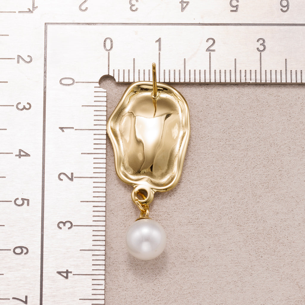 Gold PVD Stainless Steel Shell Pearl Molten Irregular Oval Drop Stud Earrings