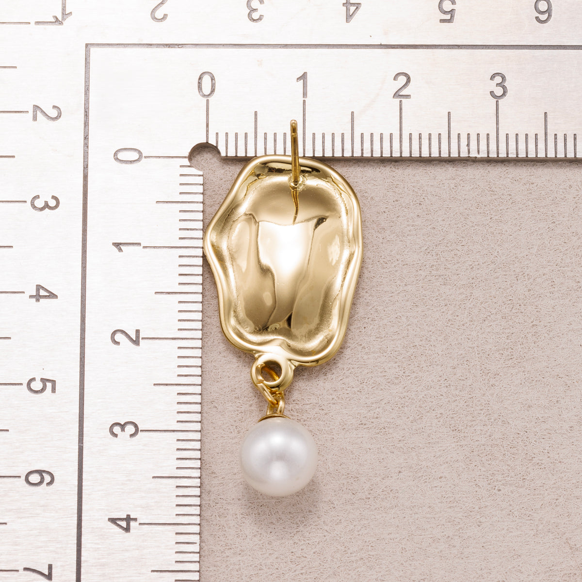 Gold PVD Stainless Steel Shell Pearl Molten Irregular Oval Drop Stud Earrings
