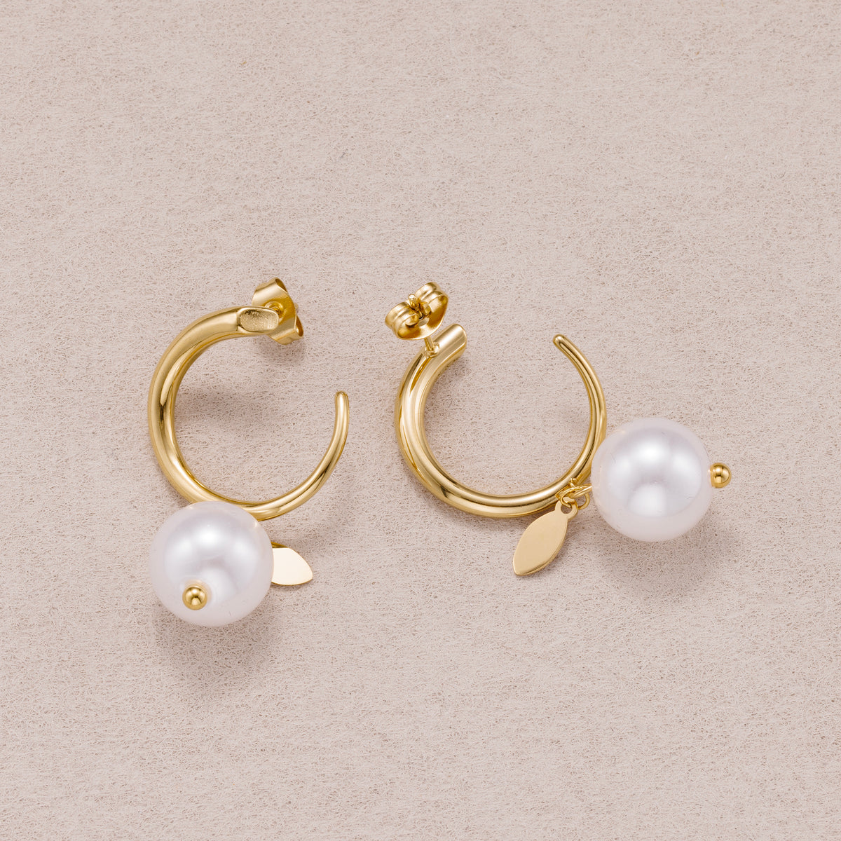 Gold PVD Stainless Steel Shell Pearl Drop C Stud Earrings