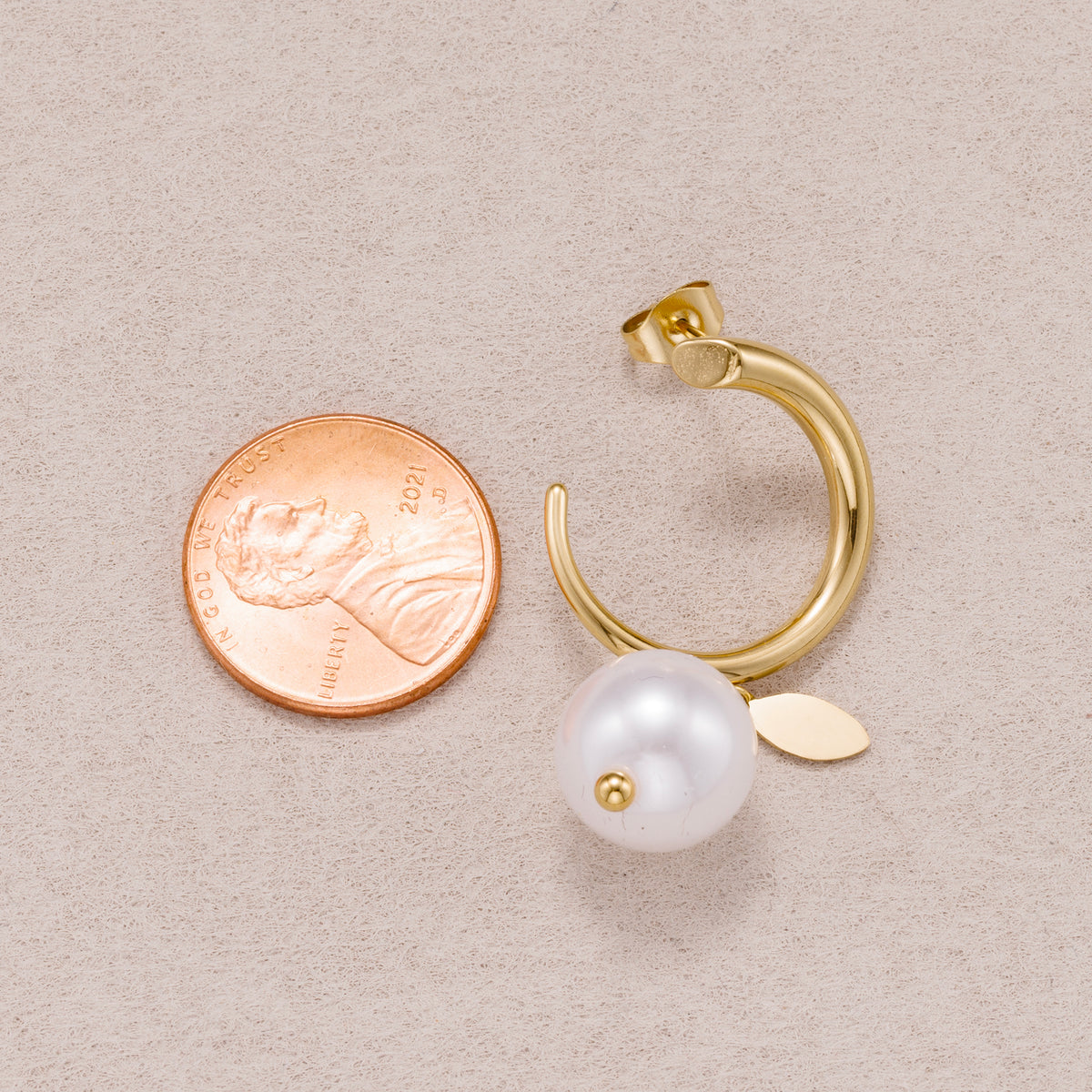 Gold PVD Stainless Steel Shell Pearl Drop C Stud Earrings