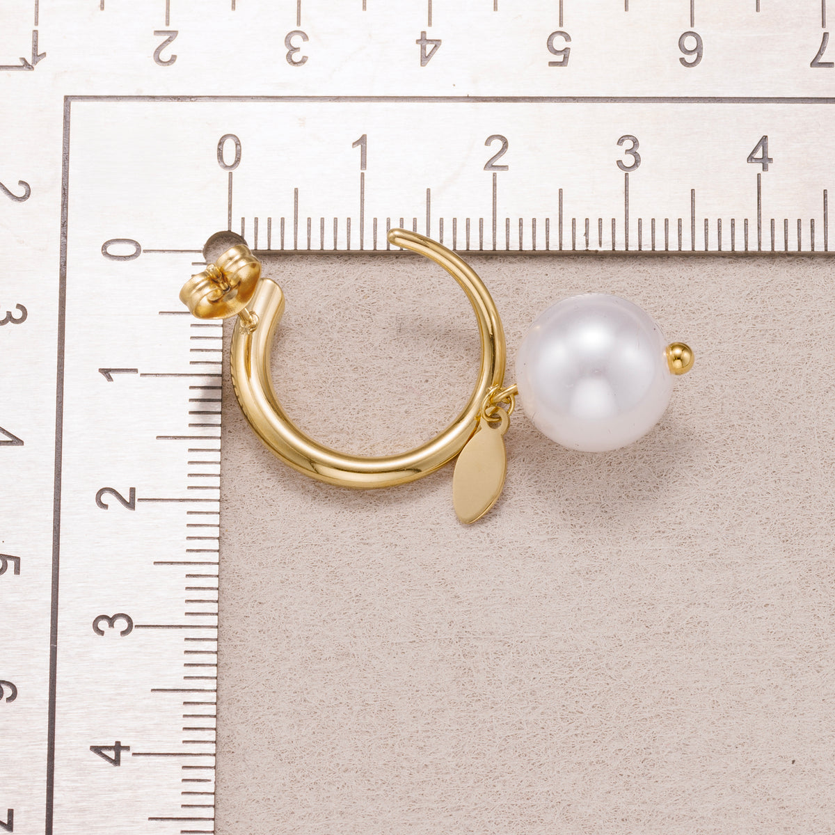 Gold PVD Stainless Steel Shell Pearl Drop C Stud Earrings