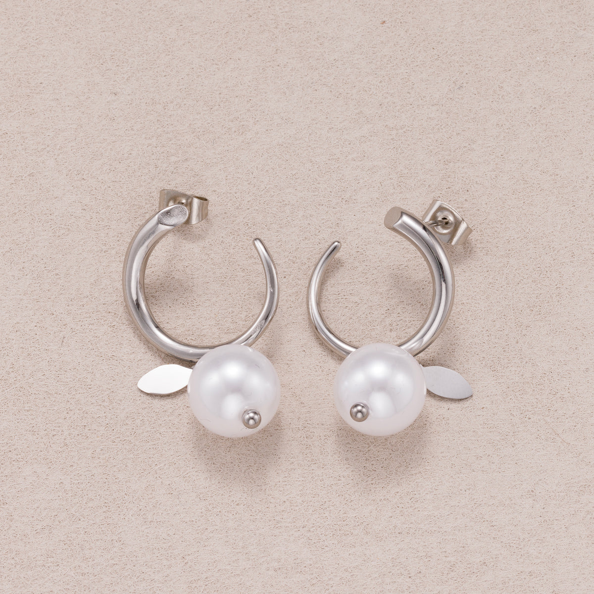 Gold PVD Stainless Steel Shell Pearl Drop C Stud Earrings