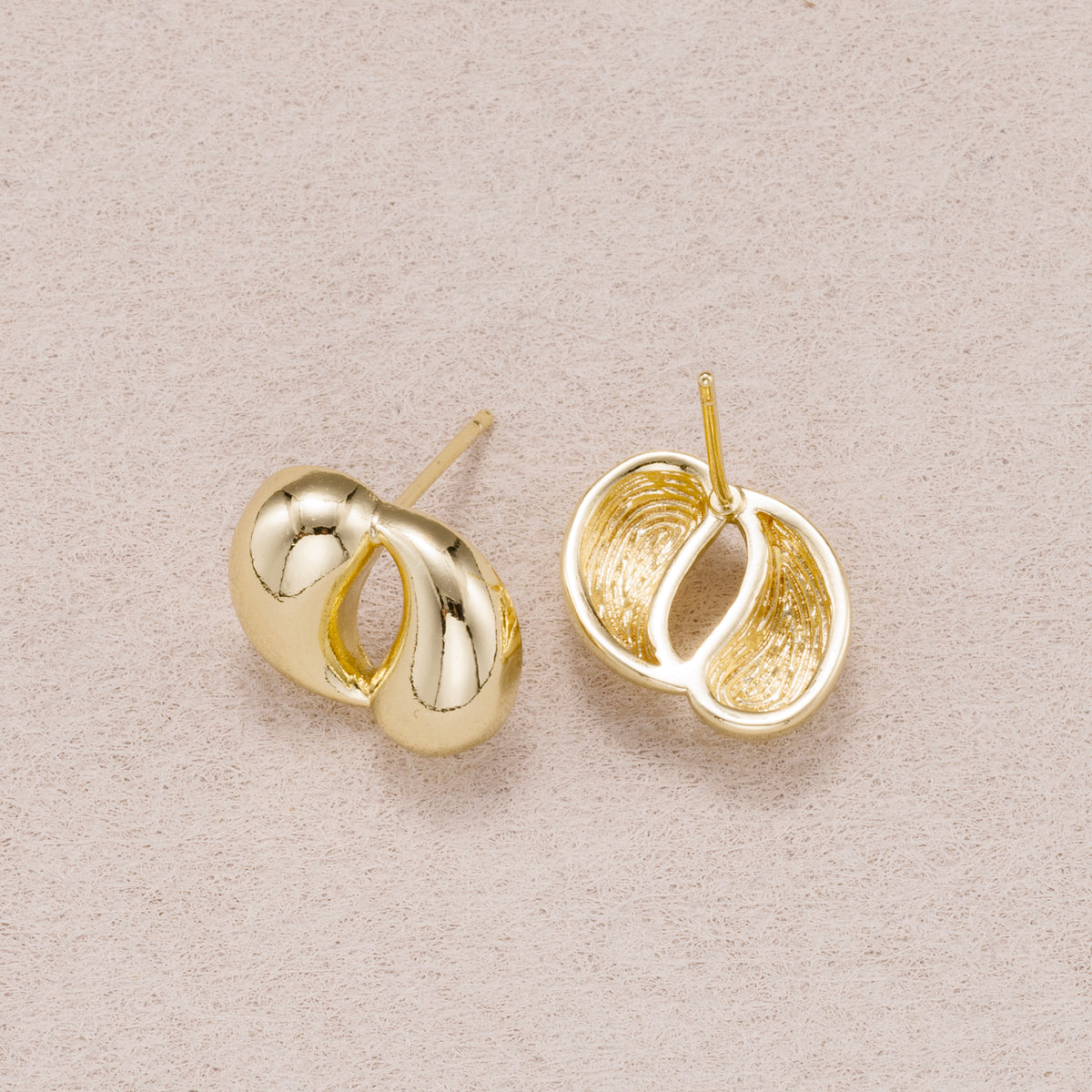 24K Gold Plated Chunky Interlocking Double Bean Organic Stud Earrings