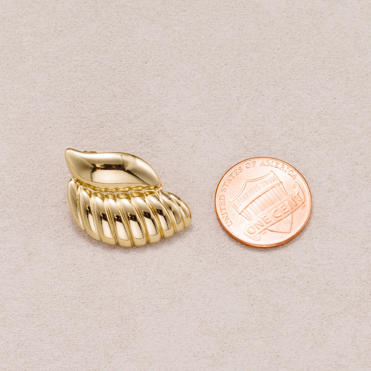 Gold PVD Stainless Steel Ribbed Textured Wings Stud Earrings