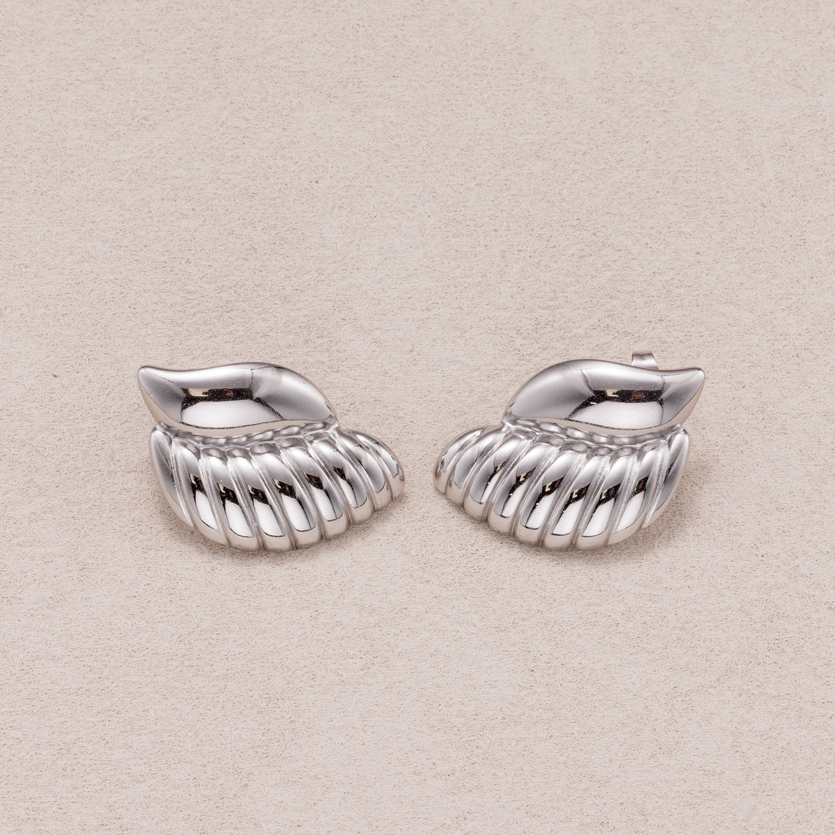 Gold PVD Stainless Steel Ribbed Textured Wings Stud Earrings