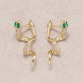 14K Gold Plated Micro Paved CZ Blue & Green Eyed Snake Hoop Earrings
