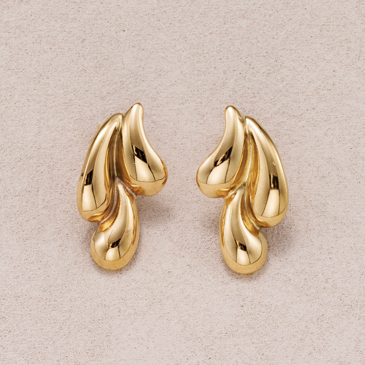 Gold PVD Stainless Steel Molten Lava Teardrop Stud Earrings
