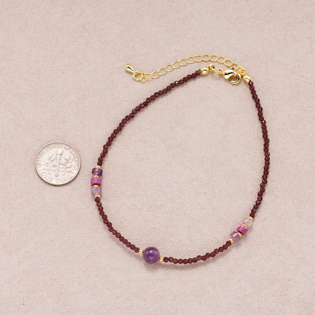 24K Gold Plated Garnet & Amethyst Beaded Multifaceted Gemstone Bracelet