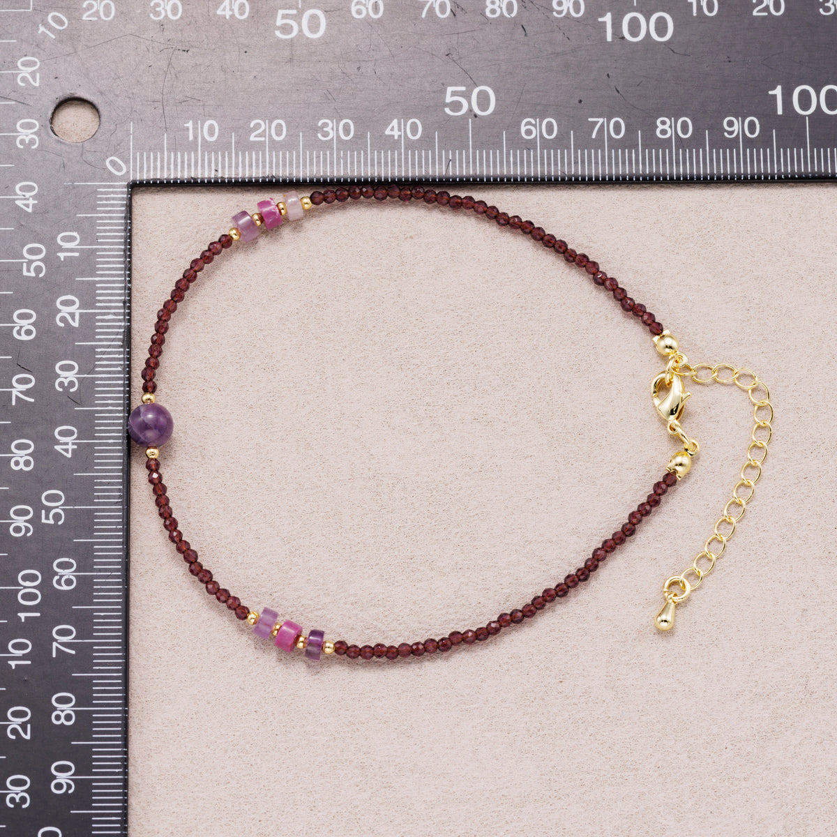 24K Gold Plated Garnet & Amethyst Beaded Multifaceted Gemstone Bracelet