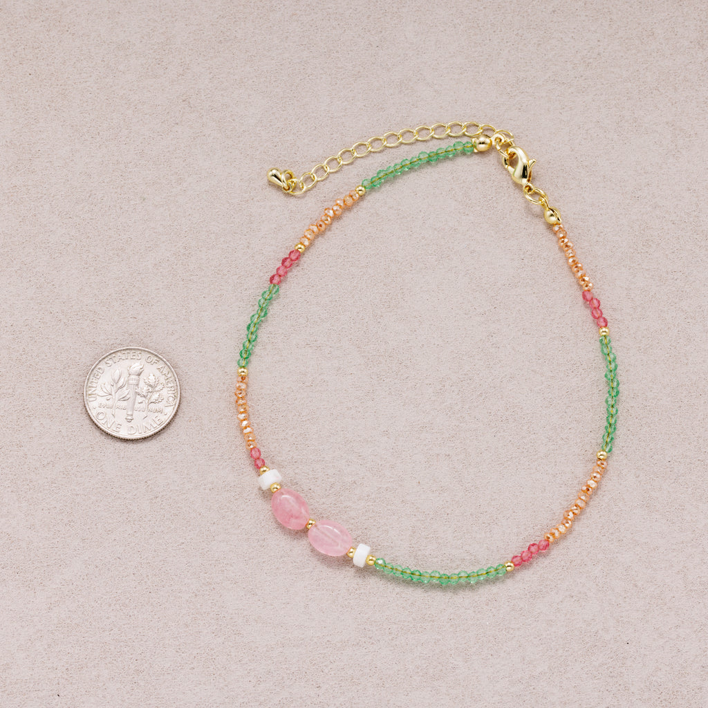 24K Gold Plated Pink Gemstone Multicolor Seed Strand Bracelet