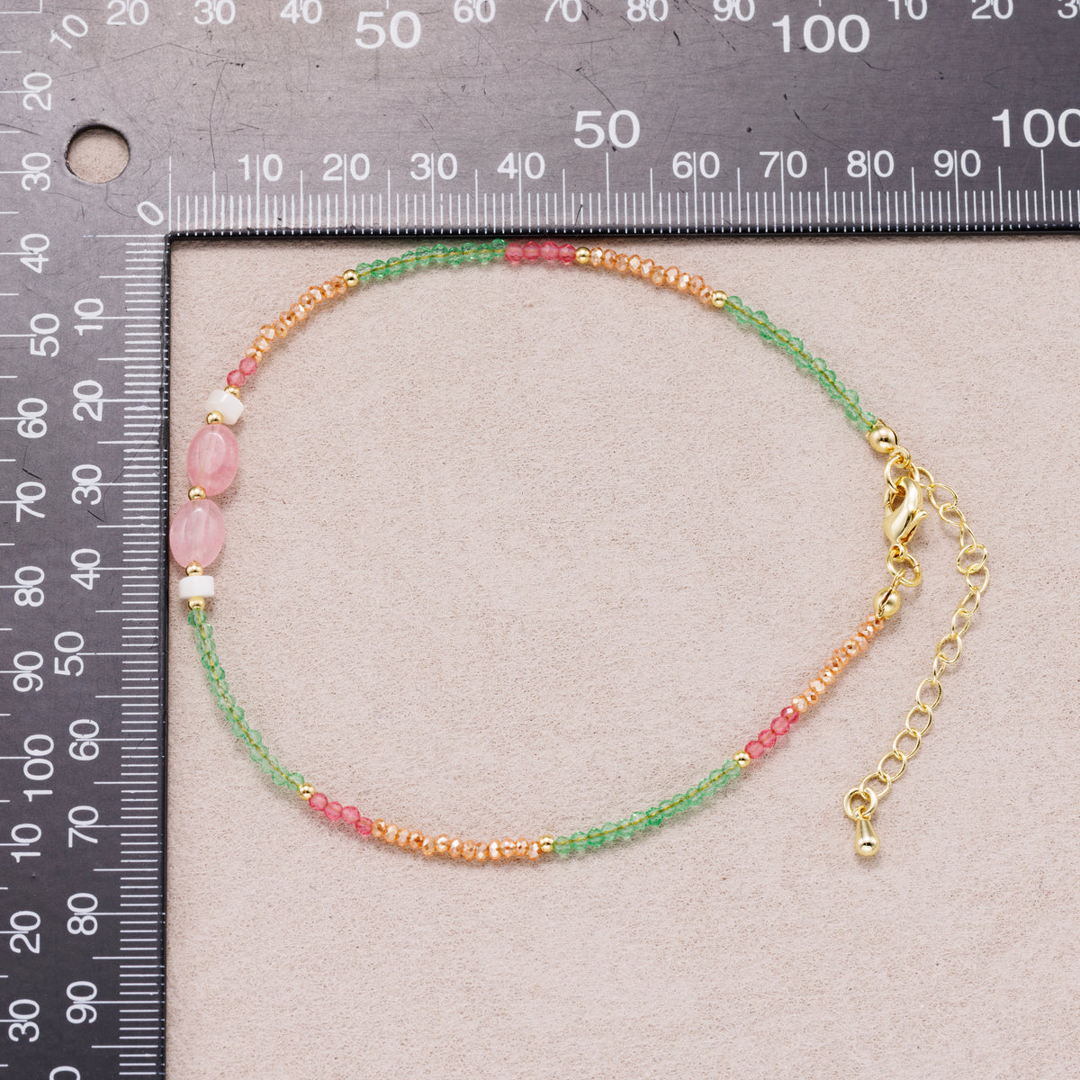24K Gold Plated Pink Gemstone Multicolor Seed Strand Bracelet