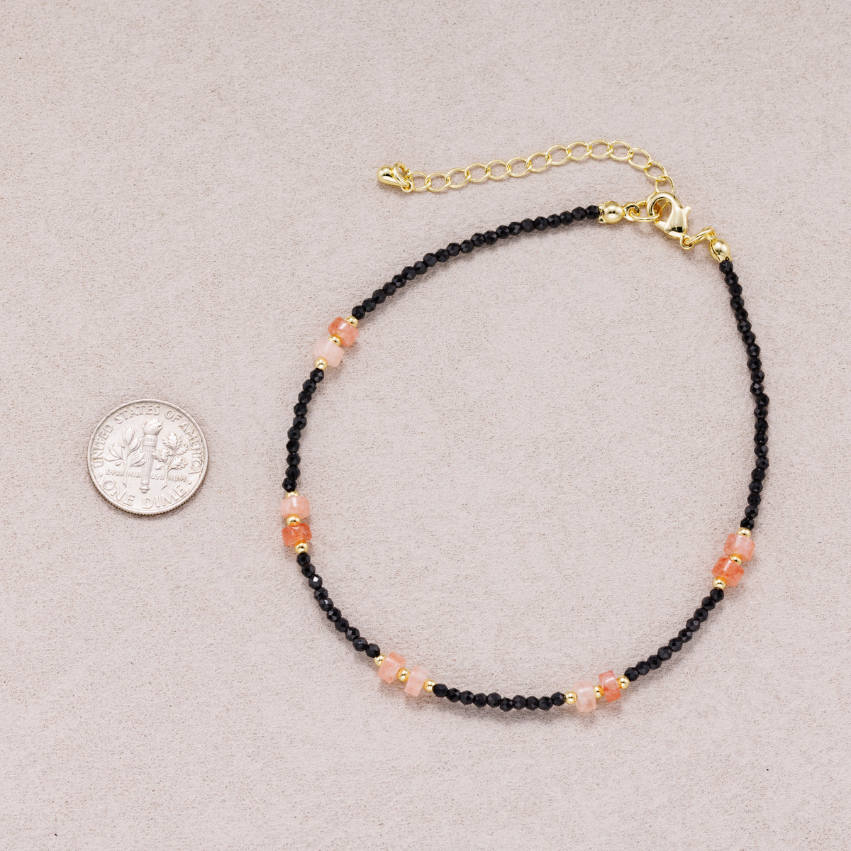 24K Gold Plated Pink Black Multifaceted Tube Gemstone Bracelet