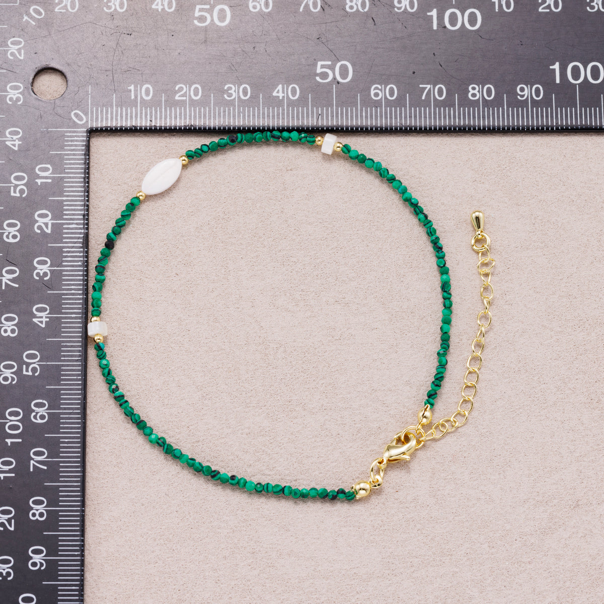 24K Gold Plated Oval Shell Pearl Malachite Multifaceted Gemstone Bracelet