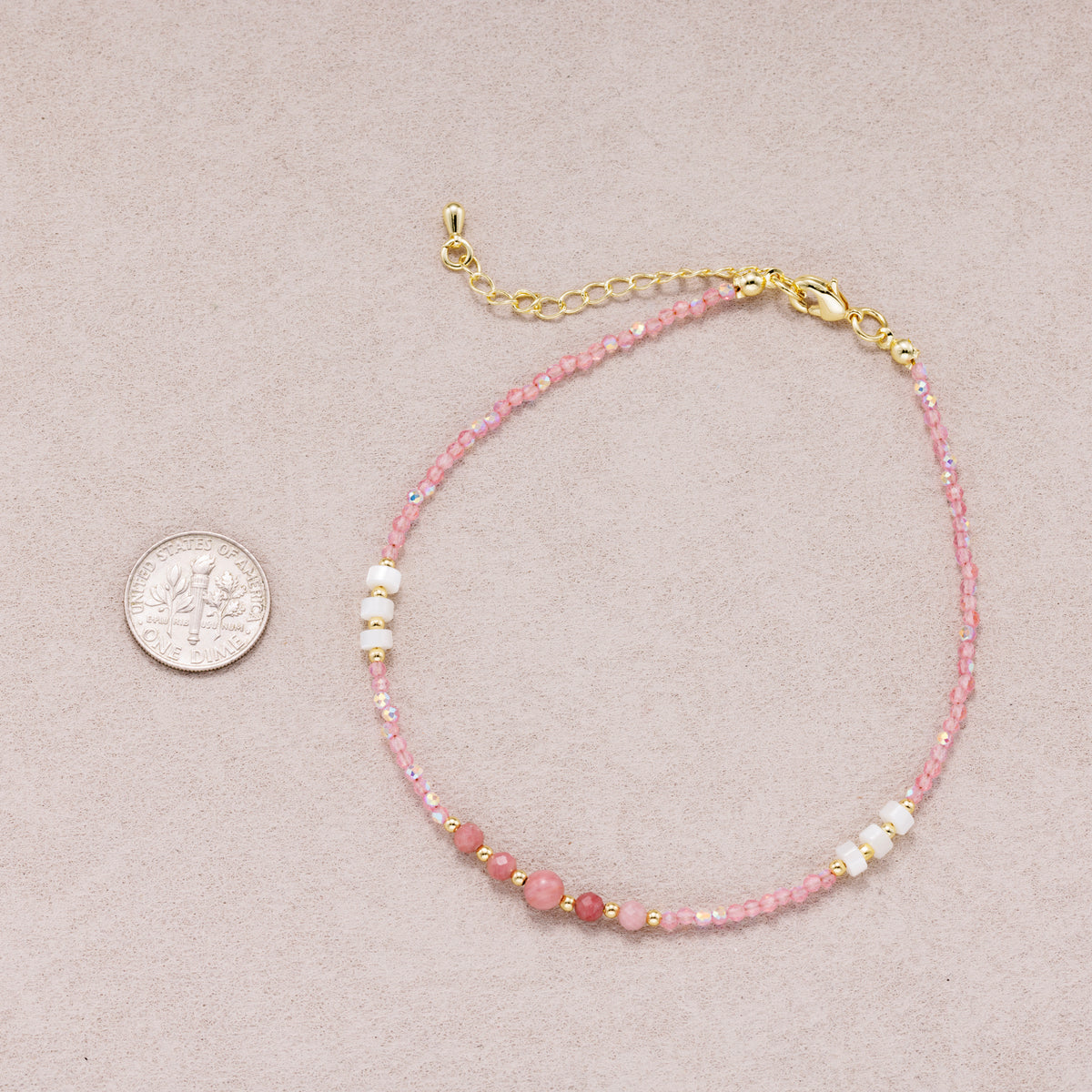 24K Gold Plated Shell Pearl Pink Quartz Multifaceted Gemstone Bracelet