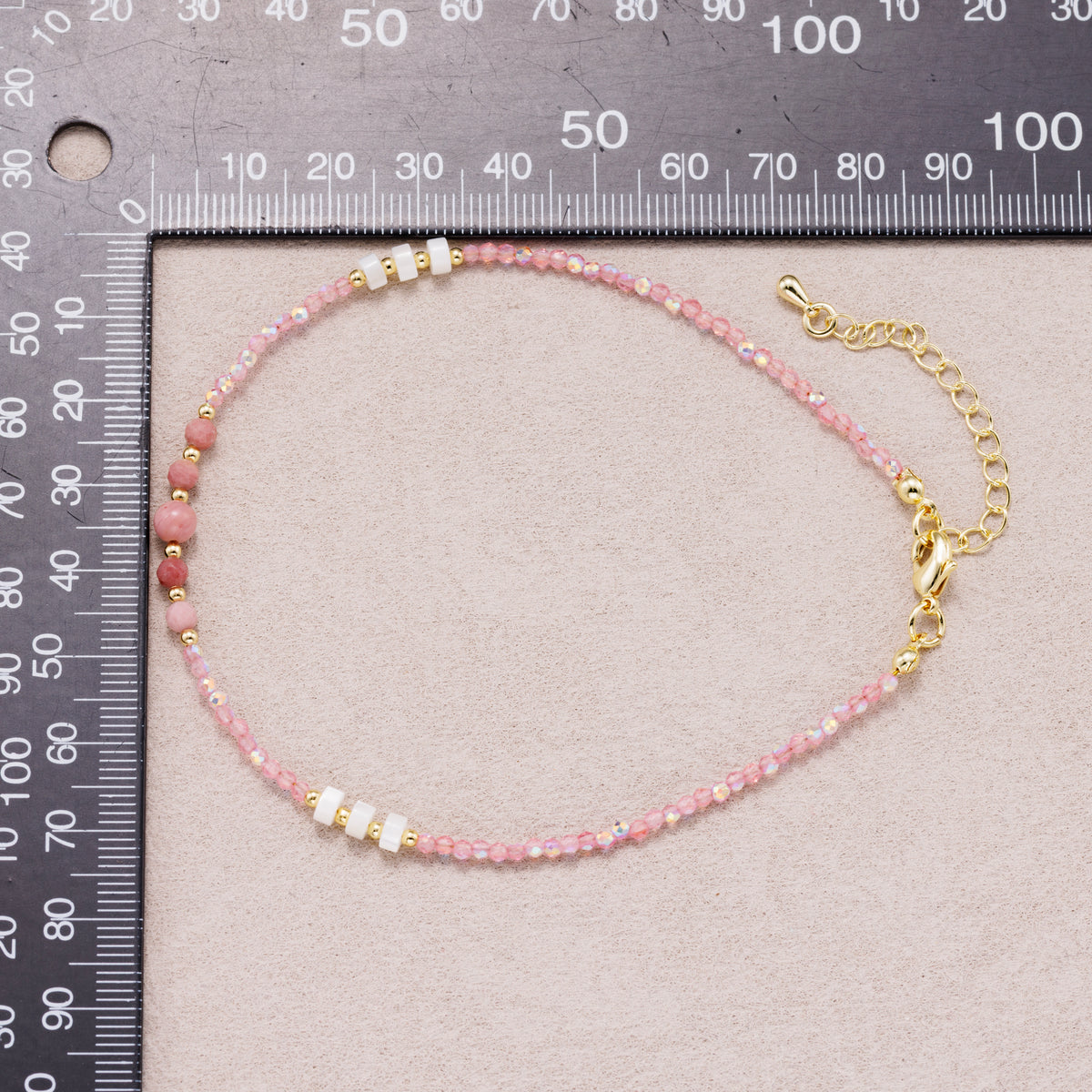 24K Gold Plated Shell Pearl Pink Quartz Multifaceted Gemstone Bracelet