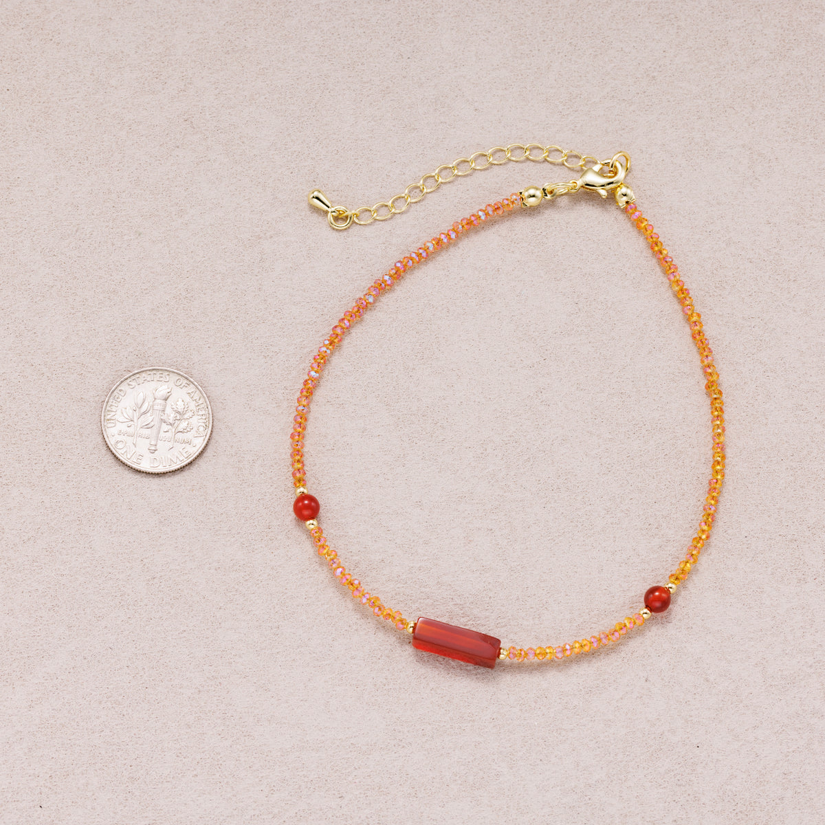 24K Gold Plated Red Carnelian Multifaceted Gemstone Bracelet