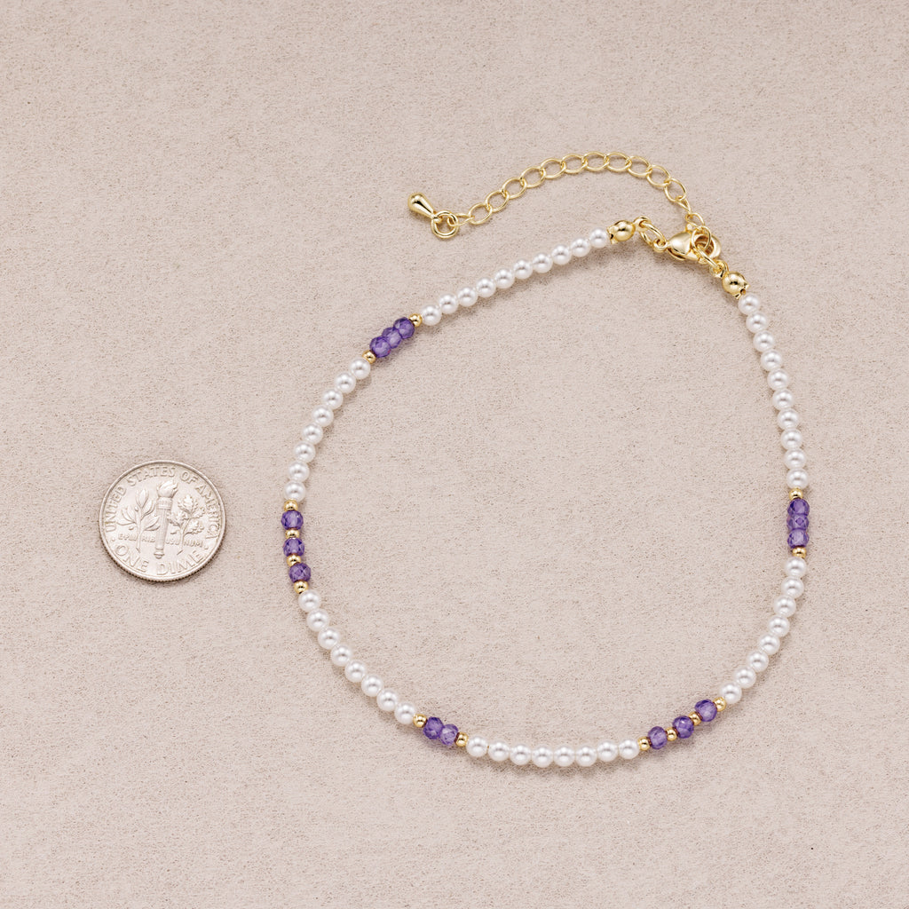 24K Gold Plated Faceted Amethyst Gemstone Shell Pearl Bead Strand Bracelet
