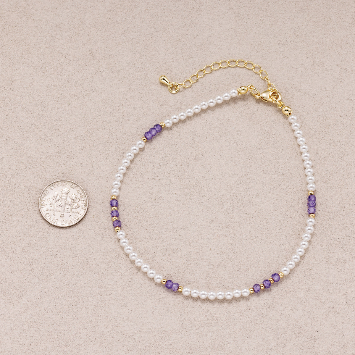 24K Gold Plated Faceted Amethyst Gemstone Shell Pearl Bead Strand Bracelet
