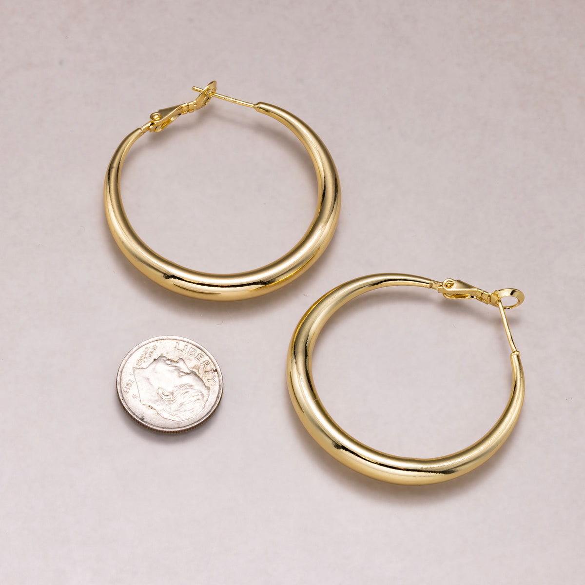 24K Gold Plated Chunky Plain Round Tubular Hoop Earrings