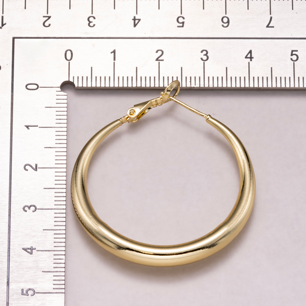 24K Gold Plated Chunky Plain Round Tubular Hoop Earrings
