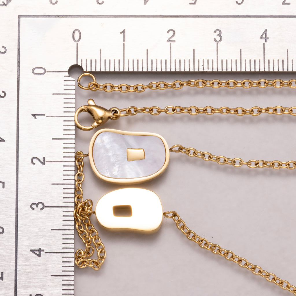 Gold PVD Stainless Steel Asymmetric Mother of Pearl Satellite Station Chain Necklace Necklace