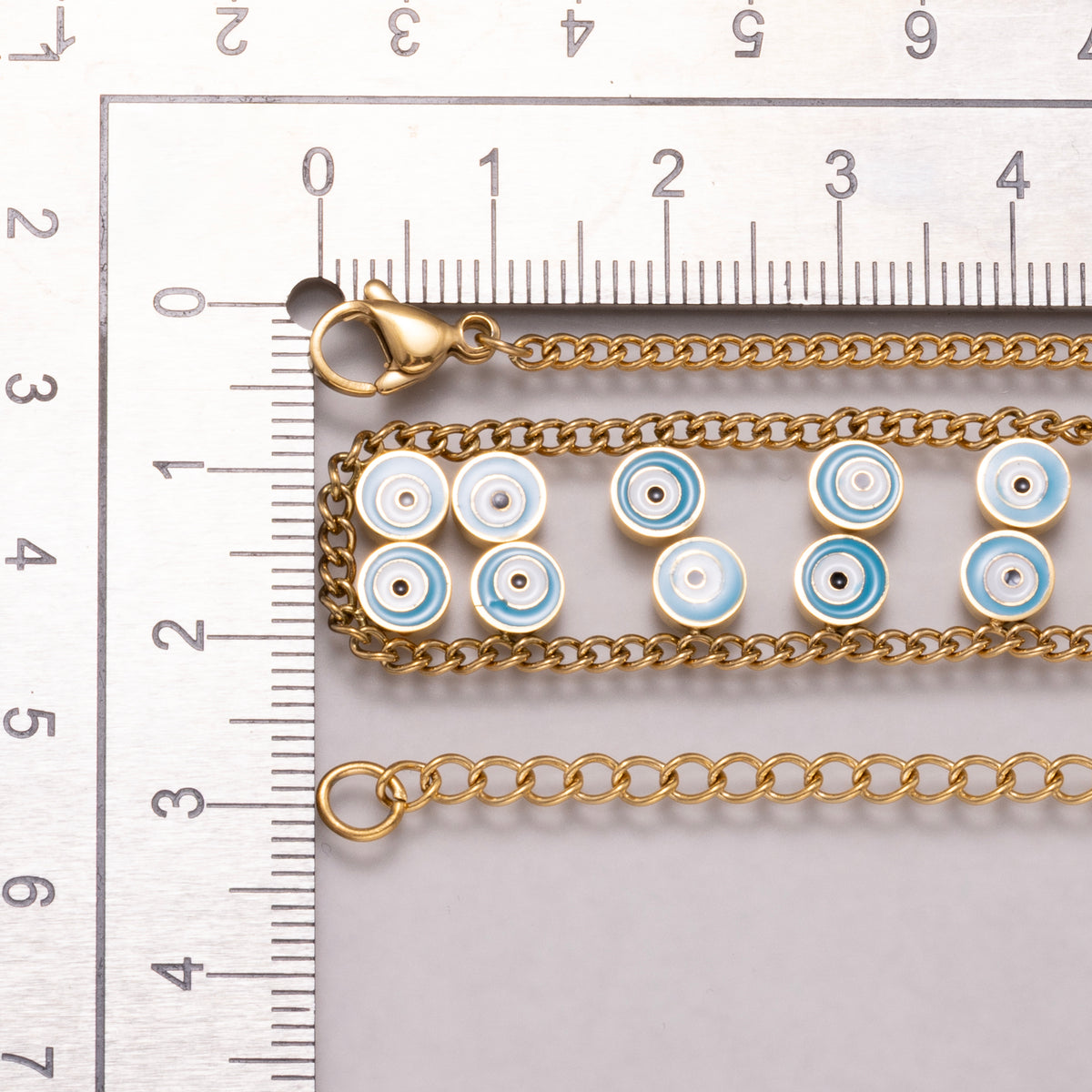 Gold PVD Stainless Steel Blue White Enamel Satellite Station Chain Necklace
