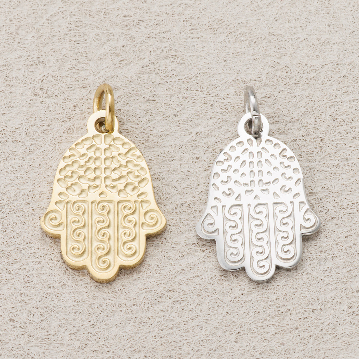 Launch Promo: 24K Gold PVD Stainless Steel Swirl Textured Hamsa Hand Protection Charm | Sold Each